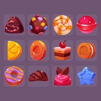 Candy game icons, confectionery and pastry set vector