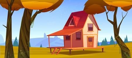 casa de campo en el paisaje del bosque de otoño, casa de madera