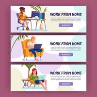 Work from home, freelance, remote job banners vector