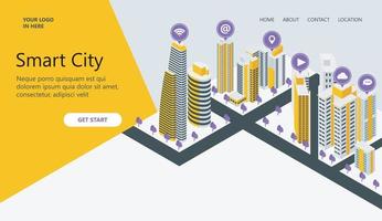 Landing page with illustration about smart city vector