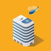 Isometric Building with helicopter landing on top of building vector