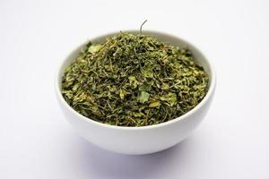 Kasuri Methi or Kasoori Methi or dried fenugreek leaves also known as Trigonella Foenum Graecum photo