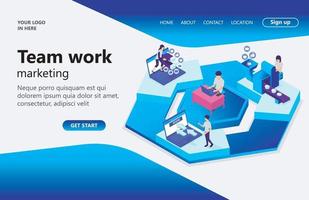 Landing page with illustration of a solid team of business workers vector