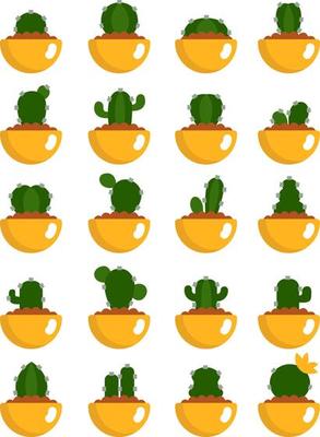 Types of cacti, illustration, vector on a white background.