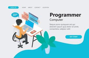 Illustration of programmer working on app coding Suitable for landing page, flyers, Infographics, And Other Graphic Related Assets-vector vector