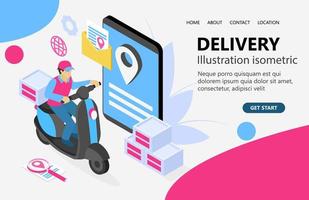 Illustration of a courier sending an order to his customer Suitable for landing page, flyers, Infographics, And Other Graphic Related Assets-vector vector