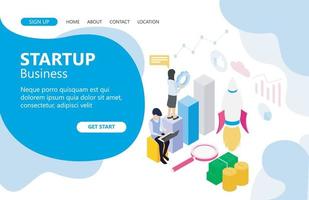 Illustration of startup launch with rocket technology Suitable for landing page, flyers, Infographics, And Other Graphic Related Assets-vector vector