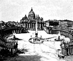 Rome, St. Peter's  is considered it's own city, vintage engraving. vector