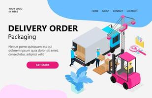 Illustration of a courier sending an order to his customer Suitable for landing page, flyers, Infographics, And Other Graphic Related Assets-vector vector
