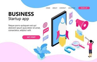 Illustration of startup launch with rocket technology Suitable for landing page, flyers, Infographics, And Other Graphic Related Assets-vector vector