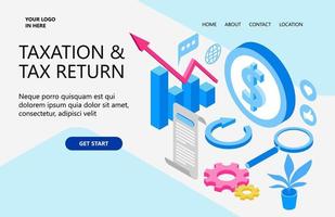 Landing page with illustration of isometric style business plan and schedule vector