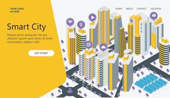 Landing page with illustration about smart city vector