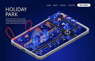 Landing page with illustration of isometric style playground and leisure vector