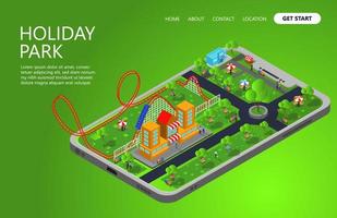 Landing page with illustration of isometric style playground and leisure vector