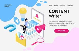 Illustration of a copy writer creating content on a blog Suitable for landing page, flyers, Infographics, And Other Graphic Related Assets-vector vector