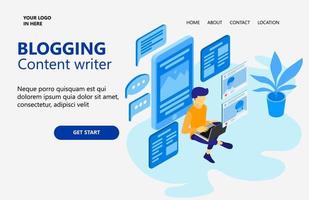 Illustration of a copy writer creating content on a blog Suitable for landing page, flyers, Infographics, And Other Graphic Related Assets-vector vector