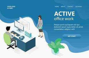 landing pang with illustration of smart business analysis worker team vector