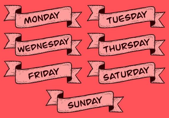 Red Days name of the week on ribbon hand drawn sketch for element design,stickers etc