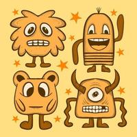 Collection set monster cute kawaii Doodle Illustration hand drawn sketch for tattoo, stickers, etc vector