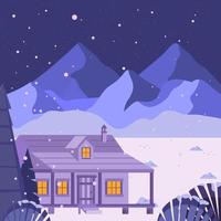 Wooden Hut in The Snowy Winter Concept vector