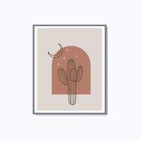 Boho modern minimalist linear cactus moon and star wall art poster vector