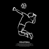 White line drawing of male volleyball player isolated on a dark background. Vector illustration