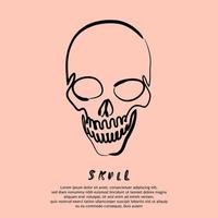 Simple outline drawing of skull head. Vector illustration