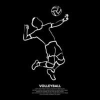 Line art of male volleyball player isolated on a dark background. Vector illustration