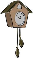 Old bird clock, illustration, vector on white background.