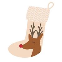 Cute Christmas decorative sock  for gifts. Winter clothes. Vector element icon