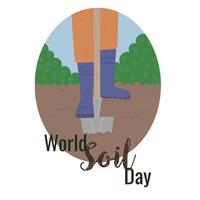 World Soil Day. Worker digs soil with shovel. Vector flat modern illustration.