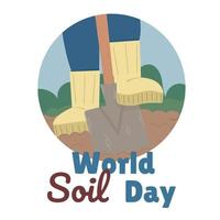 World Soil Day. Worker digs soil with shovel. Vector flat modern illustration.