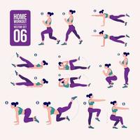 Women Workout Set. Women doing fitness and yoga exercises. vector