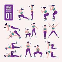 conjunto de entrenamiento para mujeres. mujeres haciendo ejercicios de fitness y yoga. vector