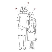 doodle young couple holding hands vector