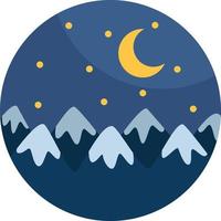 Mountains covered in snow at night, illustration, vector, on a white background. vector