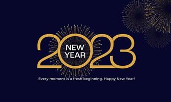 2023 Happy New Year Poster Background. Golden Elegant Classy Typography Line Vector Illustration for Greeting Card, Banner, Backdrop Template Design