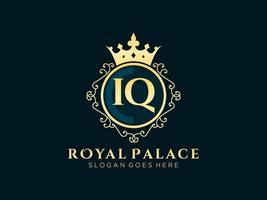 Letter IQ Antique royal luxury victorian logo with ornamental frame. vector