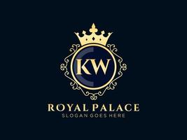 Letter KW Antique royal luxury victorian logo with ornamental frame. vector