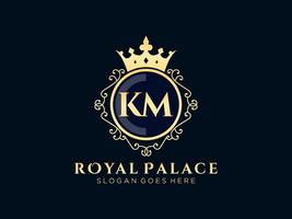 Letter KM Antique royal luxury victorian logo with ornamental frame. vector