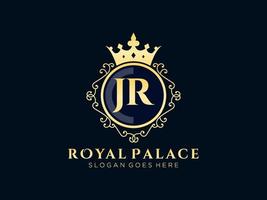 Letter JR Antique royal luxury victorian logo with ornamental frame. vector