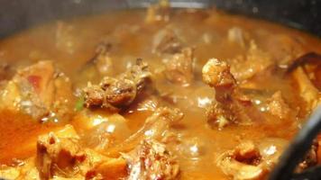 Boiling chicken in a pan, close up video