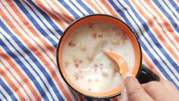 Stirring creamy instant soup video