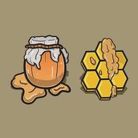 Honey Cartoon With Hexagon and Honey Jar. Simple Effect. vector