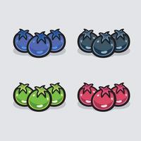 Blueberry Cartoon With Four Color Different. Simple Effect. vector