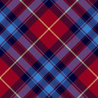 Blue red check plaid texture seamless pattern. Vector background.