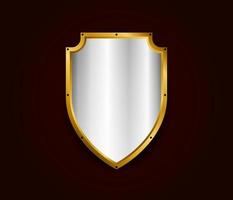 Metal realistic shield vector illustration. Silver with gold royal design. Security and safety symbol template