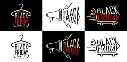 illustration of hanger, megaphone and cart for Black Friday isolated background with red, gold, silver , black color. for promotion online shop, poster, web banner, brochure and flyer design concept. vector