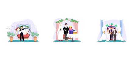 Wedding Receptions Event Flat Bundle Design vector