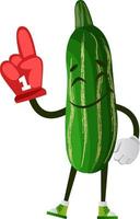 Cucumber with winner glove, illustration, vector on white background.